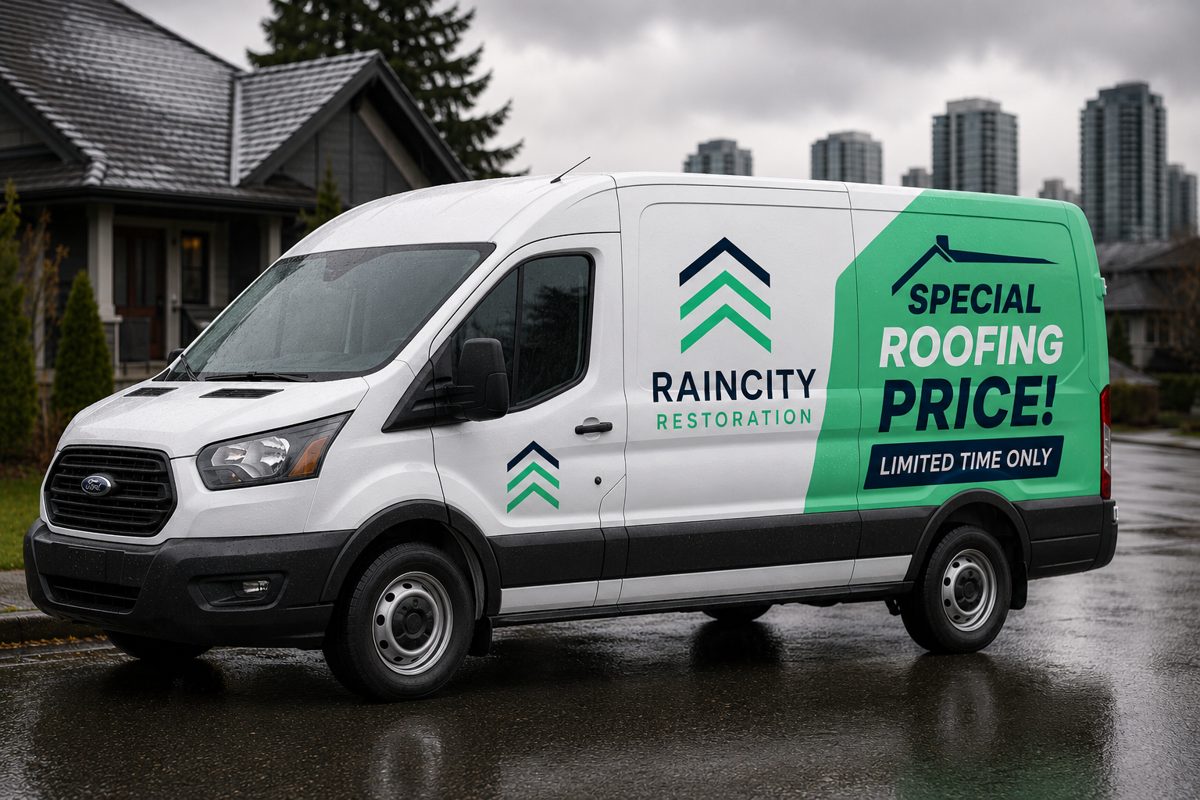Raincity Restoration roofing van